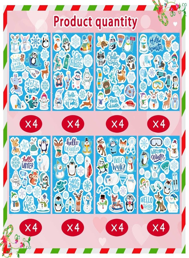 DUJAA 576 Pcs Winter Stickers for Kids, Winter Holiday Stickers with Snowflake Penguin Snowman Polar Bear, Hello Winter Themed Stickers Envelopes Christmas Party Classroom Decor - Image 3